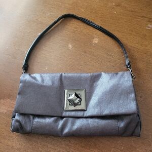 Kenneth Cole Reaction 10" c 5" grey metallic fabric small purse